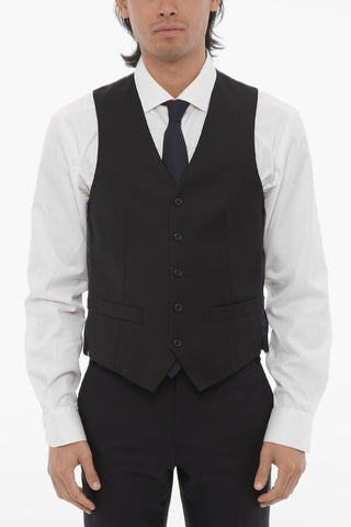 TREND Solid Color Virgin Wool Waistcoat with Jetted Pocket