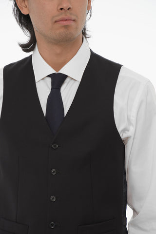 TREND Solid Color Virgin Wool Waistcoat with Jetted Pocket