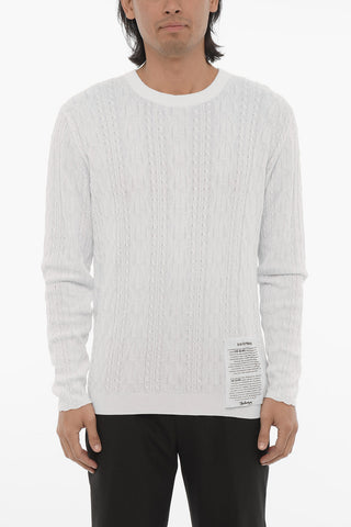 RAW DIAMOND Aran Motif Lightweight Cotton Crewneck Sweater