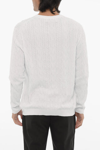 RAW DIAMOND Aran Motif Lightweight Cotton Crewneck Sweater