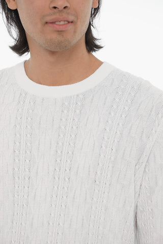 RAW DIAMOND Aran Motif Lightweight Cotton Crewneck Sweater