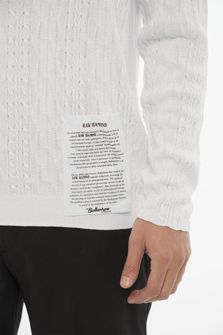 RAW DIAMOND Aran Motif Lightweight Cotton Crewneck Sweater