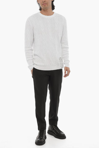RAW DIAMOND Aran Motif Lightweight Cotton Crewneck Sweater