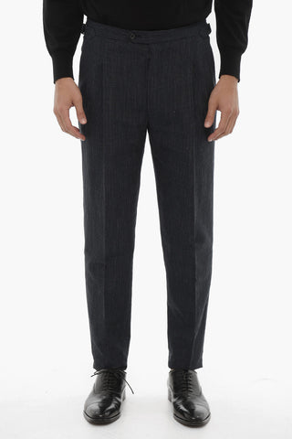 CC COLLECTION Pin Check Linen Blend Pants