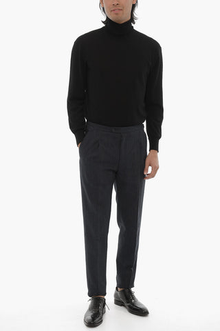 CC COLLECTION Pin Check Linen Blend Pants