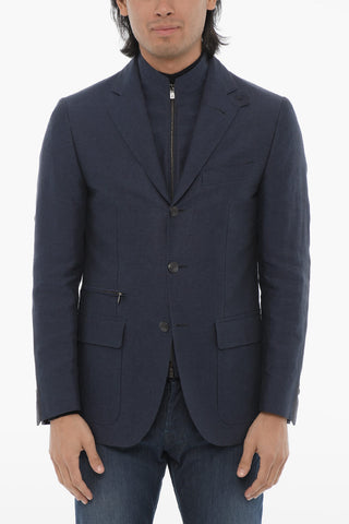 Blazer in Misto Lino con Chest-Piece Removibile