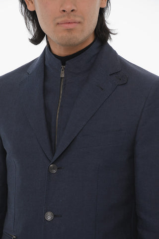Blazer in Misto Lino con Chest-Piece Removibile