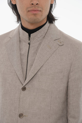 ID Linen Blend Blazer with Removable Chest Piece