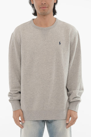 Fleeced-Cotton Blend Crew-neck Sweatshirt with Embroidery