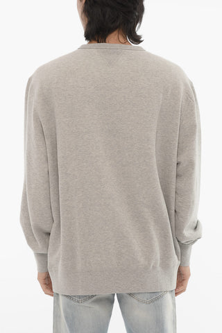 Fleeced-Cotton Blend Crew-neck Sweatshirt with Embroidery