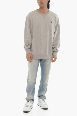 Fleeced-Cotton Blend Crew-neck Sweatshirt with Embroidery