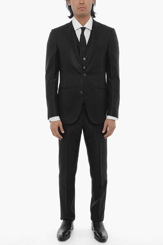 Bengal Striped Lurex Center Vent Notch Lapel CERIM.LEADER 3 Piece Waistcoat Suit