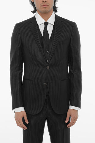 Bengal Striped Lurex Center Vent Notch Lapel CERIM.LEADER 3 Piece Waistcoat Suit