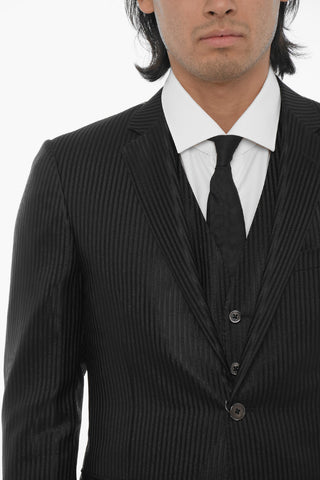Bengal Striped Lurex Center Vent Notch Lapel CERIM.LEADER 3 Piece Waistcoat Suit