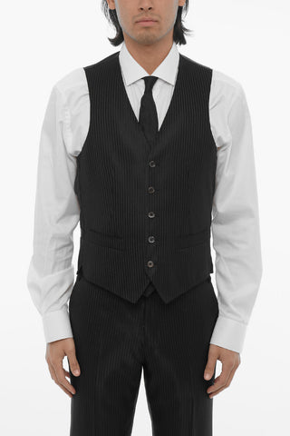 Bengal Striped Lurex Center Vent Notch Lapel CERIM.LEADER 3 Piece Waistcoat Suit