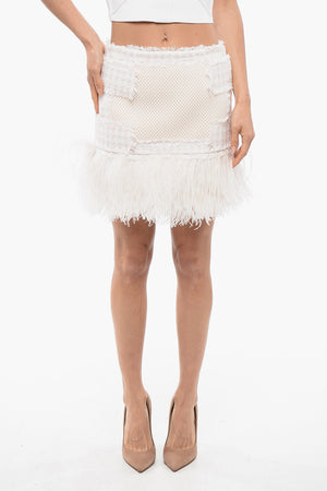 Tweed Miniskirt With Feather Hem