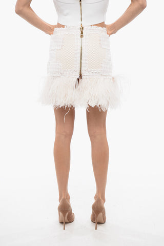 Tweed Miniskirt With Feather Hem