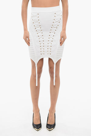 Knit Miniskirt With Lace-Up Design