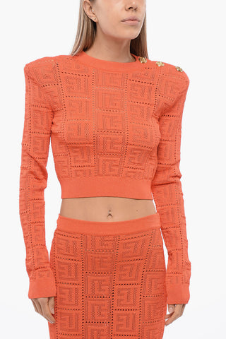 Top Crochet Crop con Bottoni Gioiello
