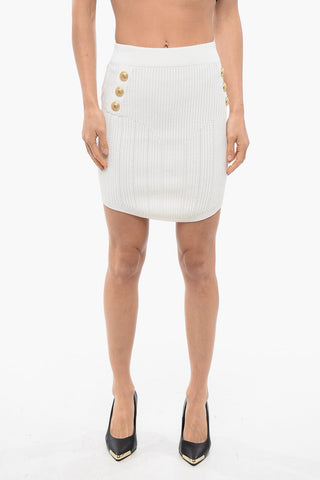 Knit Mini Skirt with Logo Buttons