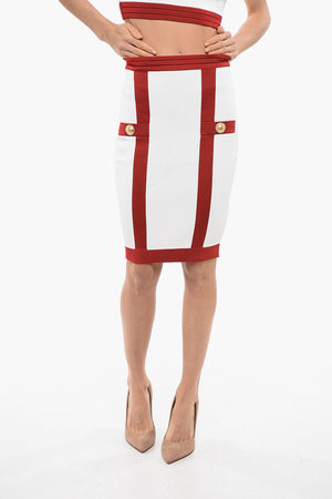 Knit Midi Skirt with Logo Buttons