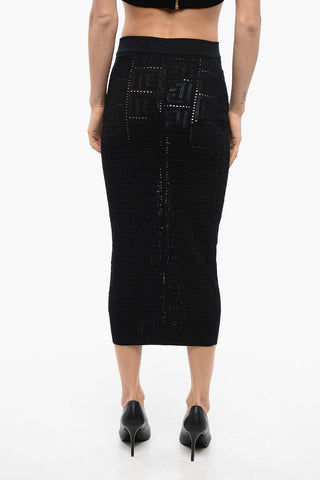 Openwork Midi Skirt with Monogrammed Motif