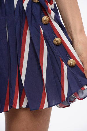 Pleated Viscose Miniskirt with Stripes