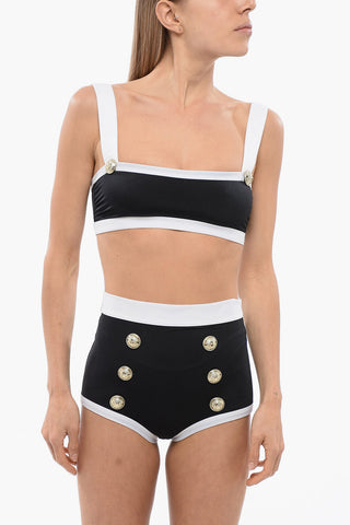 Bikini with High-waisted Slip and Jewel Buttons