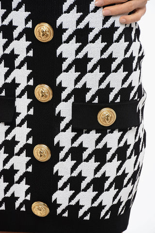 Hounstooth Knitted Minidress with Logoed Buttons