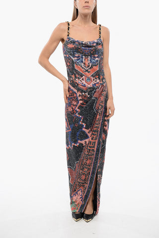 Sequin Dress with Chains and Deep Slit