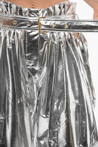 Pantaloni Baggy Fit A Vita Alta Con Pinces Effetto Metallizzato