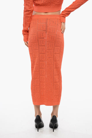 Monogram Crochet Midi Pencil Skirt
