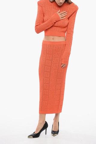 Monogram Crochet Midi Pencil Skirt