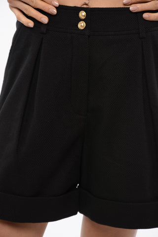Single-pleated Cotton Tweed Shorts