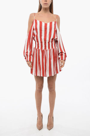 Viscose Mini Dress with Balanced Stripes and Cold-Shoulder Design