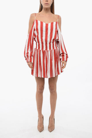 Viscose Mini Dress with Balanced Stripes and Cold-Shoulder Design