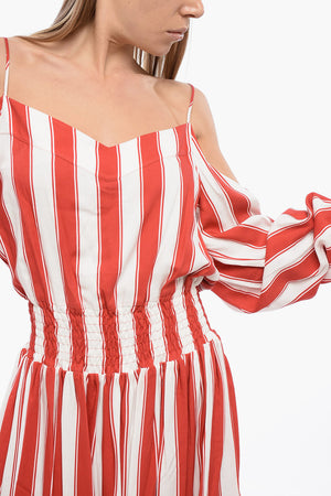 Viscose Mini Dress with Balanced Stripes and Cold-Shoulder Design