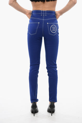 High-waisted Skinny Denims with Visible Stitching