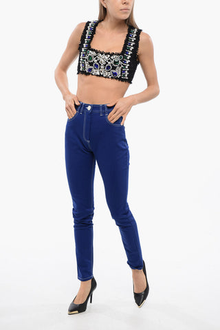 High-waisted Skinny Denims with Visible Stitching
