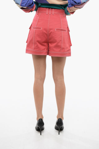 High Waisted Cargo Denim Shorts