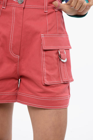High Waisted Cargo Denim Shorts