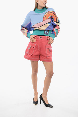 High Waisted Cargo Denim Shorts