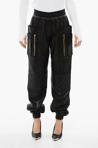 Leather Multi-Pocket Trousers With Quilted Detail