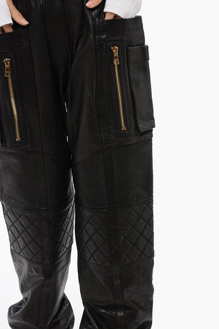 Leather Multi-Pocket Trousers With Quilted Detail