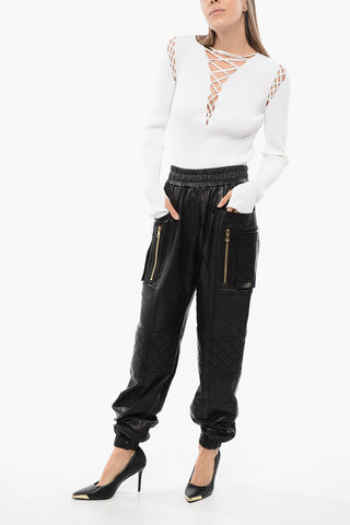 Leather Multi-Pocket Trousers With Quilted Detail