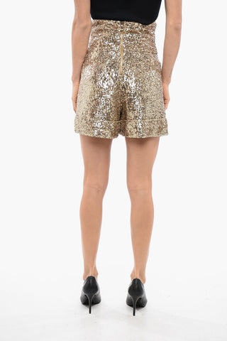Sequin High-Waisted Shorts with Two Pleats