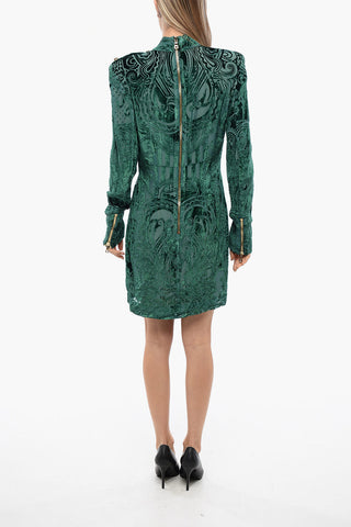 Velvet-Devore Dress with Long Sleeves