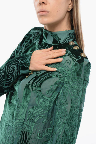 Velvet-Devore Dress with Long Sleeves