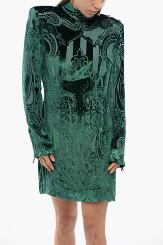 Velvet-Devore Dress with Long Sleeves