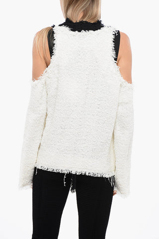 트위드 콜드숄더 블레이저 배색 테두리